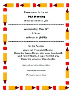 PTA Monthly Meeting (Final) - May 2024 Flyer